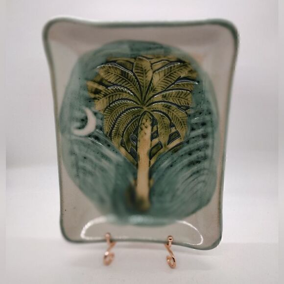 Studio Art Pottery Palmetto Tree Crescent Moon Dish - Picture 1 of 4